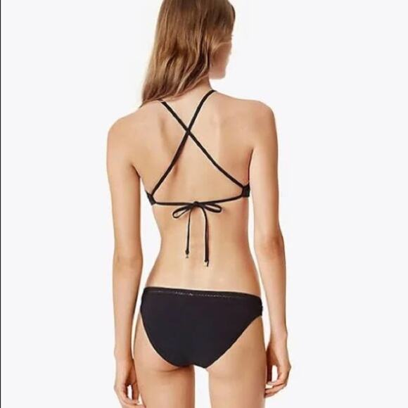 NWT Tory Burch Solid Lattice High-Neck Swim Top, Black Size XS - Picture 3 of 5